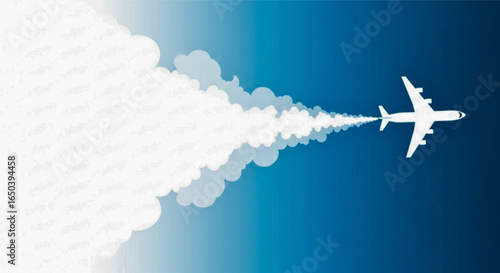 White airplane flying through a blue sky, leaving a trail of smoke.