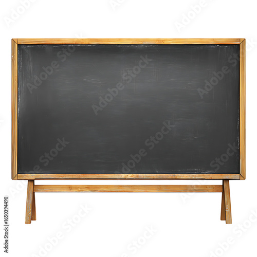 Empty vintage wooden-framed chalkboard on easel.