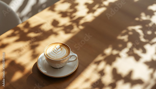 Minimalist Coffee Aesthetic with Latte Art on Wooden Table – Cozy Morning Background 9:16
