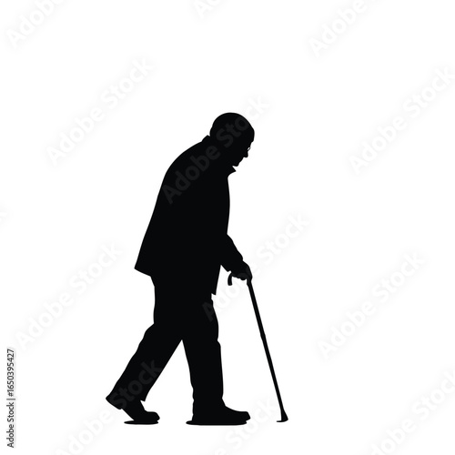 Silhouette of an elderly man walking with a cane vector illustration Vector illustration of