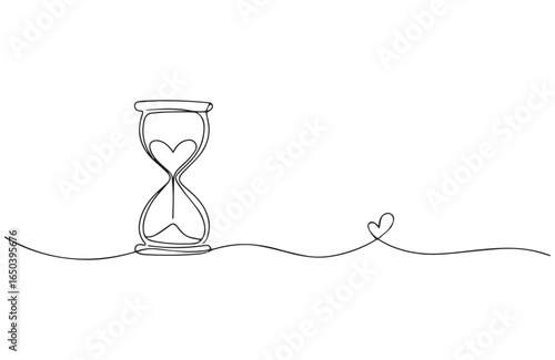 Elegant hourglass with heart and flowing line time love vector