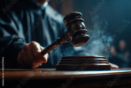 Wallpaper Mural Court of law and justice trial session with a judge's gavel and smoke effect in a serious legal setting Torontodigital.ca