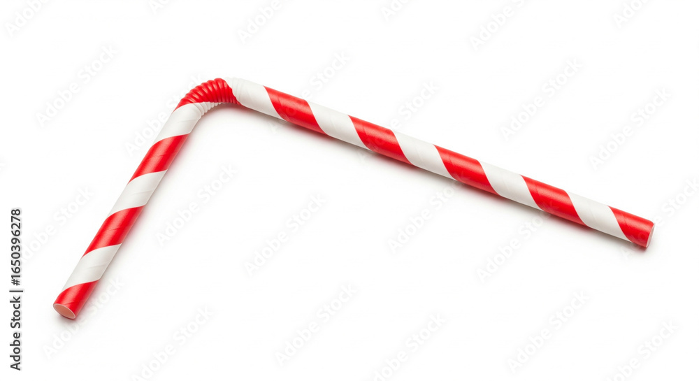 Obraz premium Red and white striped drinking straw lying on an isolated transparent background, accessory for beverages.