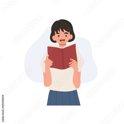 asian schoolgirl student in uniform reading book education lifestyle youth learning academic success and study habit