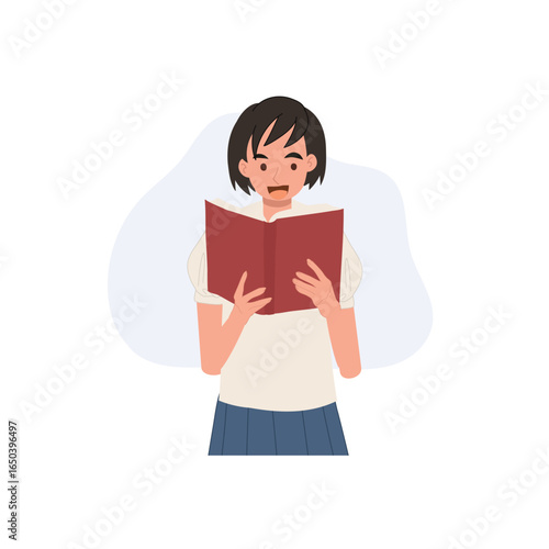 asian schoolgirl student in uniform reading book education lifestyle youth learning academic success and study habit