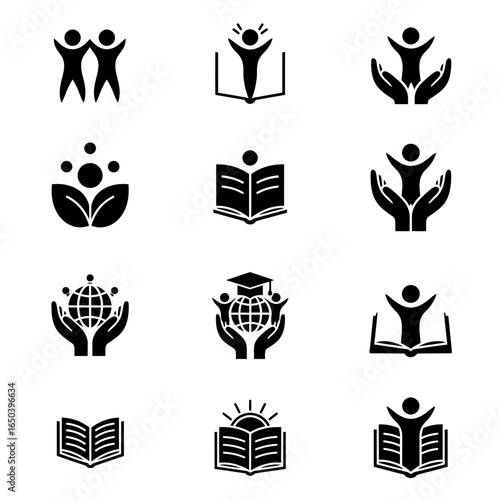 Collection of Education and Growth Icons  People, Books, and Global Learning Symbols