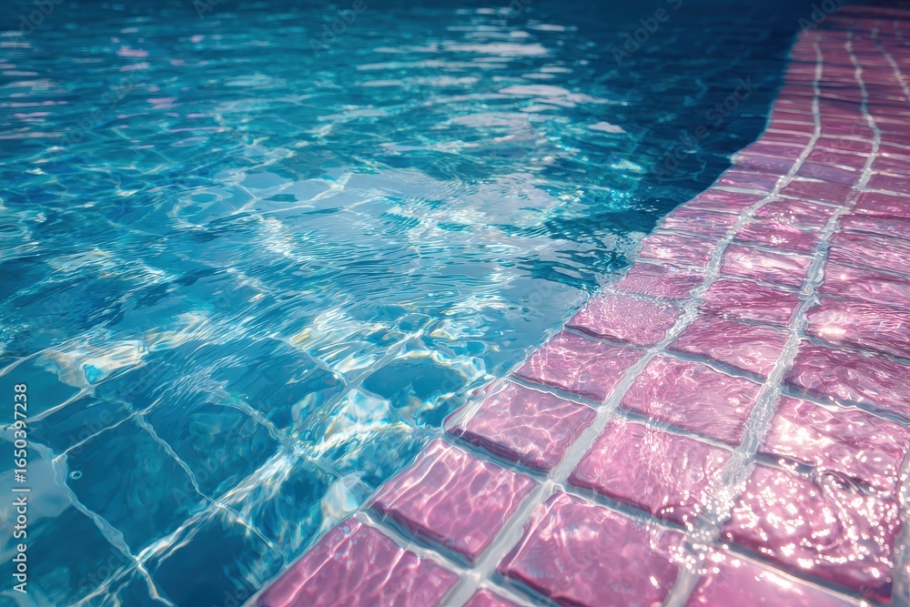 Obraz premium Stunning blue pool water texture with elegant pink tiles reflecting sunlight in a serene outdoor setting perfect for relaxation and leisure