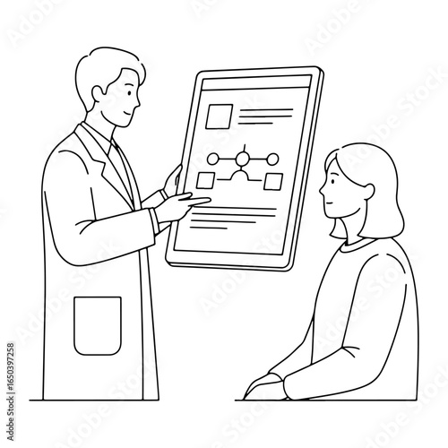 Health Counseling and Patient Education: A doctor is explaining health issues to a patient. The image can be used in health awareness, clinic, and health counseling advertisements.