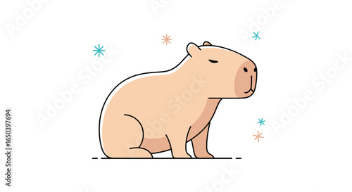 A very relaxed capybara sitting peacefully enjoying a calm moment with sparkles