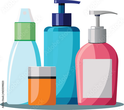 Vector mockup of cosmetic packaging bottles for lotion spray and cream