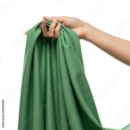 woman hand holding a green fabric