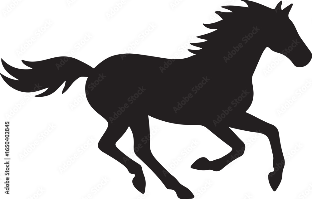 Fototapeta premium Horse running silhouette vector for equestrian, wildlife, and nature design, decoration, and artwork projects.