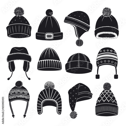 Winter Hat Silhouette Icons Vector Set