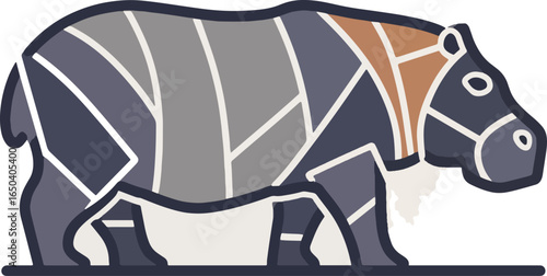 Hippopotamus illustration geometric style zoo educational