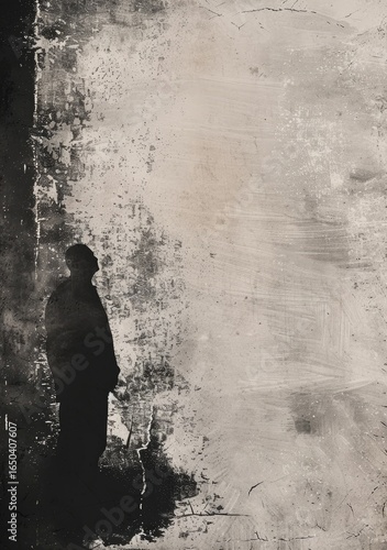 Silhouetted figure against textured backdrop