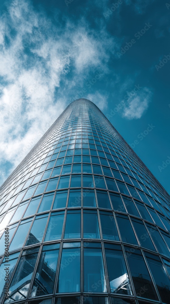 Obraz premium Modern skyscraper under partly cloudy sky