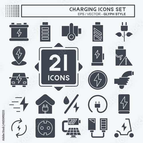 Icon Set Charging. related to Education symbol. glyph style. design editable