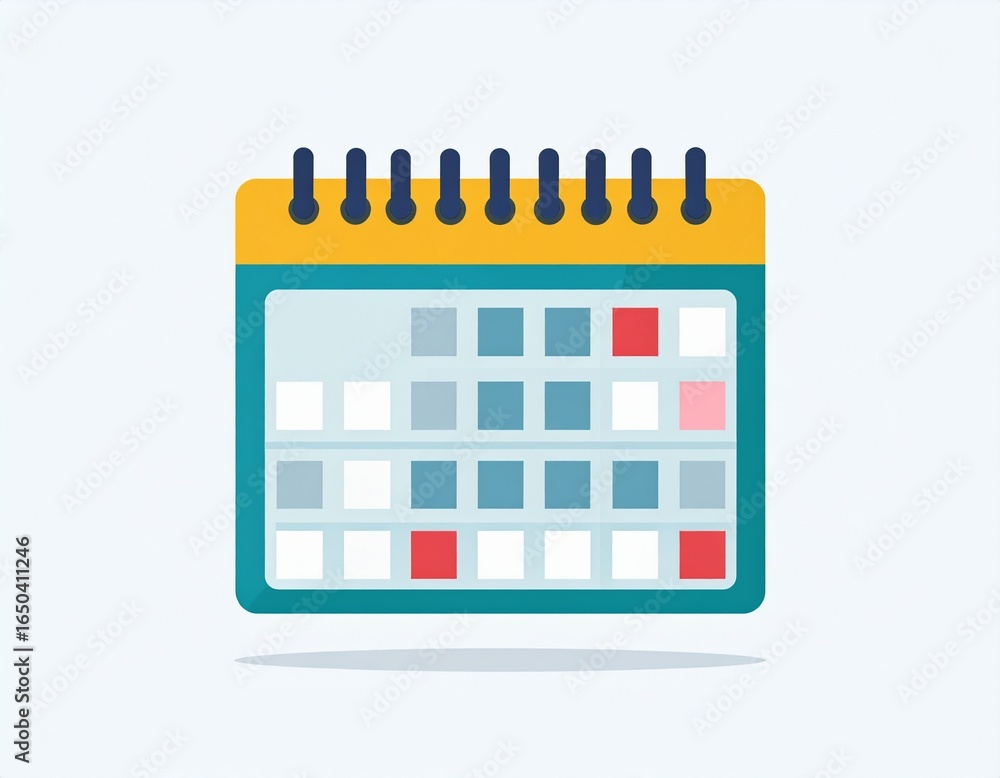 A vector illustration of a calendar icon in a flat style with clean lines, perfect for neat and organized designs. A vector illustration of a calendar icon in a flat style with clean lines, perfect for neat and organized designs.