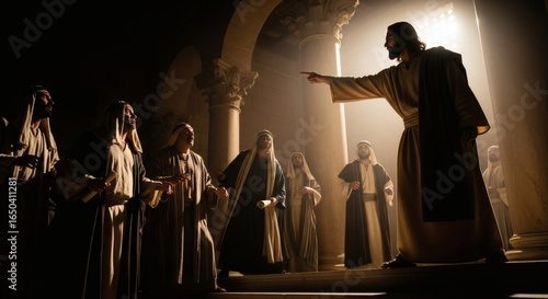 A solemn gathering captivated by a leader's compelling address of divine proclamation