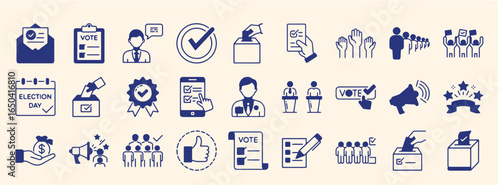 Election and Voting Icons Set – Political Campaign and Democracy Vector Illustrations
