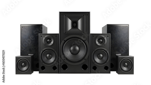 Best home theater speaker system black audio speakers surround sound system for music and movies experience on transparent background