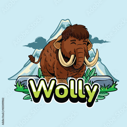 Funny Woolly Mammoth extinct animal Character Cartoon Illustration