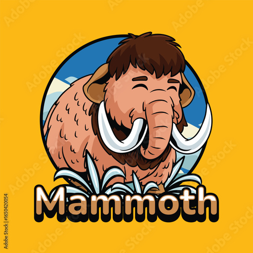 Cute Woolly Mammoth extinct animal Character in Emblem Illustration