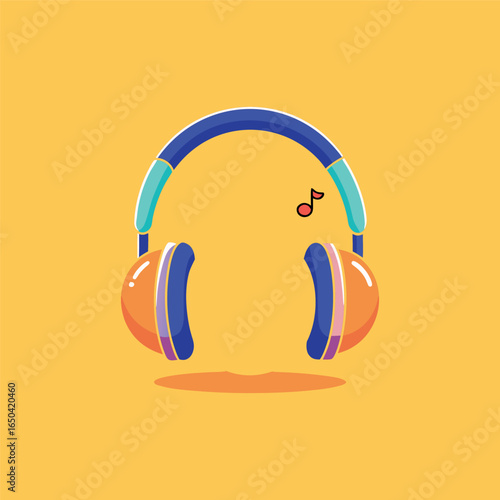 Hand drawn cute cartoon illustration of wireless headphones Flat vector head