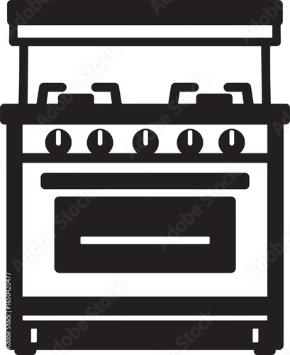 Black Stove Vector | Kitchen Appliance Silhouette Icon