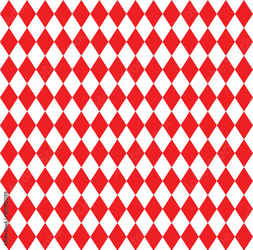 Checkered harlequin diamond seamless background Checkered harlequin diamond seamless background pattern vector in red and white. Geometric rhombus pattern background. Harlequin check wallpaper. Retro 