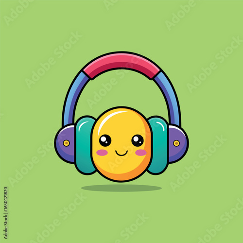 Hand drawn cute cartoon illustration of wireless headphones Flat vector head