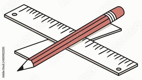 Illustration of pencil and ruler for drawing drafting and measuring tools for school and office supplies art