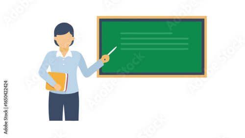 Teacher teaching education in classroom with blackboard and book vector illustration design concept