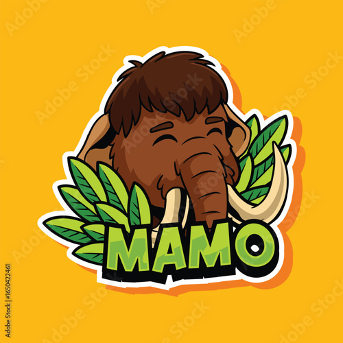 Cute Woolly Mammoth extinct animal Character Mascot in Sticker Illustration