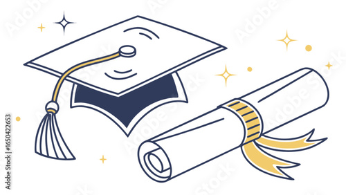 Graduation cap and diploma vector illustration for education success and academic achievement celebration day
