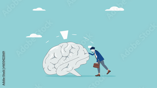 broken brain concept vector illustration, brain damage caused by pornography or PMO, depressed businessman can't concentrate on work because his brain is damaged