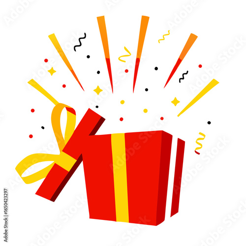 surprise gift box vector with yellow bow suitable for use on birthday party, new year and marry christmas