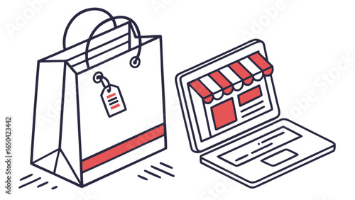 Online shopping concept with laptop and shopping bag for e commerce retail business and digital marketing store