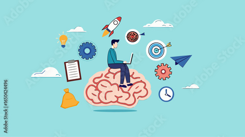 Genius and Expert at learning new skills With Accelerated Learning, intelligence or competence to develop self-capacity, capacity building, man work on human brain with business management elements