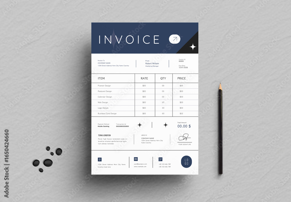 Editable Corporate Business Invoice Design Template Layout Stock ...
