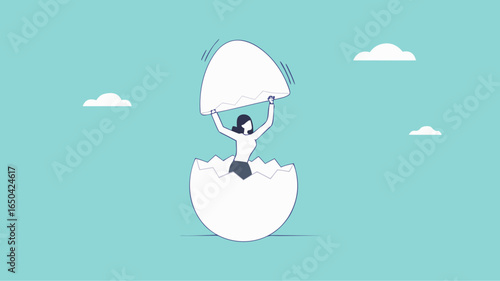 beginners businessman, beginner in starting a new business, newbie businessman comes out of a hatched egg concept vector illustration