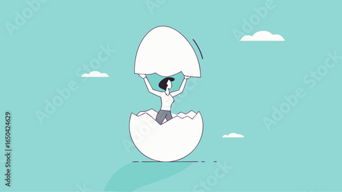 beginners businessman, beginner in starting a new business, newbie businessman comes out of a hatched egg concept vector illustration