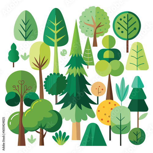 Collection of Stylized Cartoon Trees in Flat Vector Design
