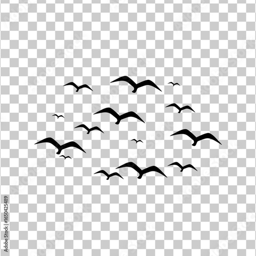set of birds flying in the sky isolated on white background. 