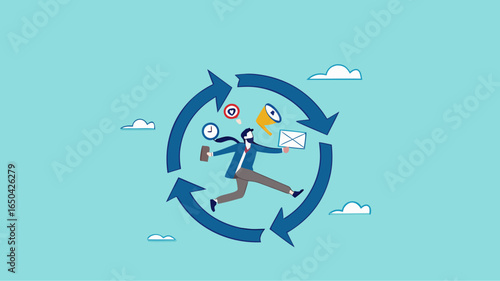 build good work habits with several skills, habitual procedures leading to business or career success, discipline or working efficiency, business people carry out work with a circle of good work habit