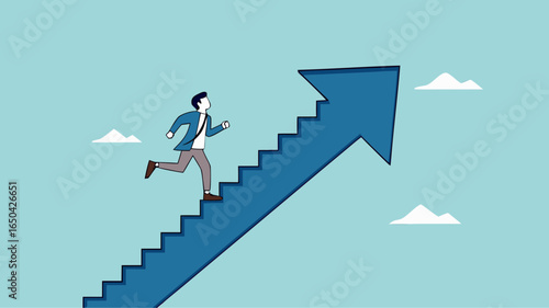 business growth with career path development, investment earning rising up as a path to career success, Improvement or career growth, businessman climbing stairs on rising arrow graph