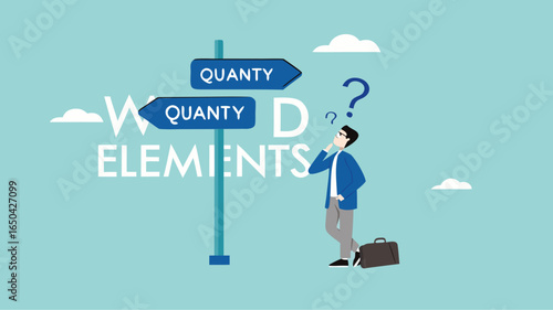 choosing quality or quantity concept illustration. businessmen who are confused about choosing quality or quantity direction boards. management to assure excellent work concept illustration flt style