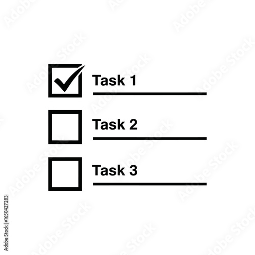 A checklist with task one checked and task two and three unchecked on a white background showing tasks