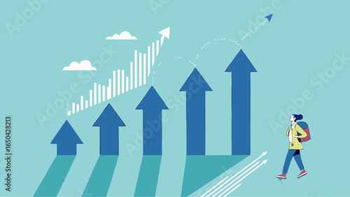 business growth with investment earning rising up, profit performance or investment sales growth, market value of equity concept, businessman with banknotes observing business income growth graph