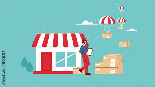 checking delivery order concept, send order packages concept, Businesspeople check package addresses before sending them to consumers concept vector illustration